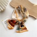 Artistic silk scarf with oil painting print and orange border tied in a decorative knot - Cattle Sheep Forest with Yellow Edge