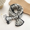 Elegant floral long silk scarf with black floral patterns and border on white fabric - 13 Chiffon Virtual Flower Beige