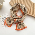 French style long silk scarf in cream with black vintage floral print and orange edges - 14 Chiffon Large Floral