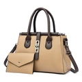 Conjunto de bolso tote bicolor beige y marrón con textura granulada y correa ajustable - Caqui