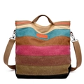 Borsa tote in tela a righe con patchwork colorato e tracolla regolabile versatile - Strisce Arcobaleno