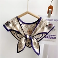 Elegant vintage horse carriage silk scarf tie with purple borders on wooden hanger - Vintage Carriage Bow