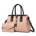 Conjunto de bolso de dos piezas rosa y marrón con textura de cuero y cierre de metal - Rosa