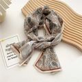 Long paisley print silk scarf with classic blue and orange patterns on wooden board - 16 Chiffon Seed Flower Pink Base