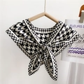 Elegant black and white houndstooth silk scarf with bow tie detail for women - Classic Houndstooth