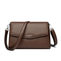 Minimalist dark brown lychee textured leather crossbody bag with silver logo plaque - Brown