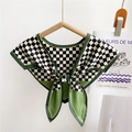Checkered black and white scarf with retro green trim and an elegant bow tie style - Green White Checkerboard