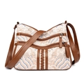 Retro wave pattern crossbody bag with multiple zip pockets and brown PU leather straps - Ethnic Auspicious Cloud Style (1060-2)