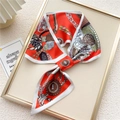 Vintage equestrian style silk twilly scarf with horse and bridle print in orange and red - Equestrian Rope Knot Orange (12F)