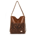 Borsa a tracolla in pelle marrone con pannello leopardato e dettagli in metallo dorato - Marrone