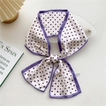 Sciarpa sottile color crema a pois viola con bordo rifinito in tinta unita scura - 6X Piccoli Pois Bordo Viola