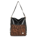 Zaino da donna 2 in 1 in pelle nera e stampa leopardata con tracolla regolabile - Nero
