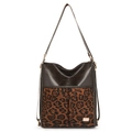 Grande borsa tote in pelle caffè e stampa leopardata marrone con dettagli in metallo - caffè