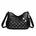 Vintage black leather shoulder bag with diamond rivet pattern and large capacity - Rivet Rhombus Pattern (9611-6) / 0.1