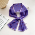 Purple skinny silk scarf with red floral patterns tied into a decorative bow knot - 13X Four-Petal Flower Purple