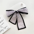 Fiocco per capelli in mesh lilla a pois con elegante bordo in nastro nero a contrasto - Viola a Pois Floccati