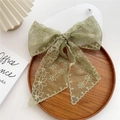 Elegante foulard in pizzo verde Morandi con ricamo floreale per capelli e borse - 14*130cm / verde chiaro