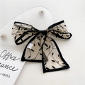 Elegante sciarpa sottile ricamata nera legata a fiocco con motivi floreali raffinati - Foglie Rosa