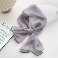 Lilac long silk scarf with black wavy stitched edges for women's neck and hair styling - Lavender