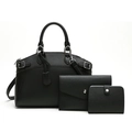 Conjunto de 3 piezas de cuero negro con bolso tote, sobre y billetera - Negro