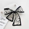 Foulard stretto nastro per capelli in tulle con ricamo di vite nero elegante - Foglie Bianche