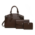 Conjunto de 3 piezas de bolso tote marrón oscuro con textura de lichi y cartera a juego - Marrón