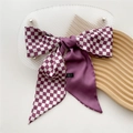 Fiocco per capelli in raso a quadri viola con design patchwork e nastri lunghi - 8*110cm / Scacchiera Viola