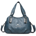 Sac à main bleu foncé avec texture litchi et bandoulière réglable pour femme - Bleu
