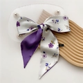 Sciarpa sottile in raso con stampa floreale viola e retro in tinta unita su vassoio - 8*110cm / Floreale Viola