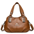 Sac à main élégant en cuir marron grainé avec poignées et bandoulière réglable - Jaune