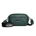 Minimalist dark green crossbody bag with textured leather and dual silver zippers - Green