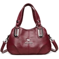 Sac à main élégant en cuir bordeaux pour femme avec ornement de logo kangourou en métal - Bordeaux