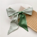 Narrow green and white geometric star pattern silk scarf tied in a bow on wood tray - 8*110cm / Small Green Houndstooth