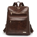 Retro dark brown PU leather backpack for women with vintage texture and gold zippers - Coffee
