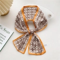 Fashionable orange bordered twilly scarf with brown geometric patterns on white background - 20X Striped C-Buckle Orange