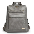 Gray vintage faux leather backpack for women with multiple pockets and gold hardware - Gray