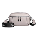 Mauve lychee grain leather crossbody bag with dual zippers and wide fabric strap - Gray