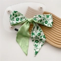 Narrow green floral silk scarf hair tie with elegant botanical vine pattern - 8*110cm / Green Floral Vine