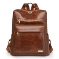 Retro brown glossy faux leather backpack with gold zippers and multi-pocket design - Brown