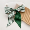 Polka dot silk scarf hair tie with green satin finish and bow knot design - Green Polka Dot (14X)