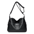 Classic black leather crossbody bag for women with silver kangaroo logo and adjustable strap - Black