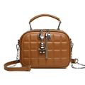 Brown quilted crossbody chain bag with metal bear charm and matte faux leather finish - Brown