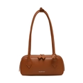 Borsa a tracolla in pelle marrone con grana litchi, doppia cerniera e design rettangolare - Cuoio