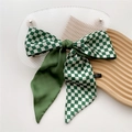 Narrow silk ribbon scarf in dark green checkerboard pattern with satin finish - 8*110cm / Checkerboard Green