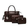 Ensemble de sacs à main 3-en-1 marron foncé avec un cabas texturé et pochettes assorties - Marron