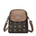 Chique tweekleurige getextureerde lederen crossbody telefoontas met gouden kangoeroeprint - Bruin