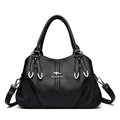 Borsa a mano classica in ecopelle nera con logo a canguro e tre tasche a scomparti - Nero