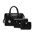 Ensemble de sacs à main 3 pièces en similicuir noir avec texture tressée élégante - Noir