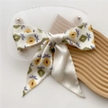 Floral print silk satin hair ribbon in yellow and purple blossoms with a bow knot - Cookie Flower (8X)