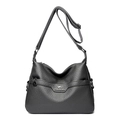 Dark gray crossbody bag with pebble texture and adjustable strap for women - Gray